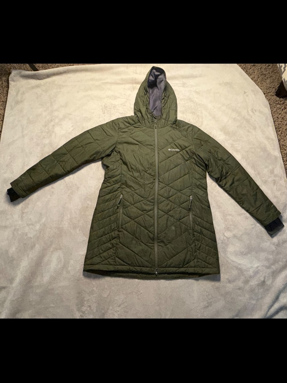 Columbia Women's Omni Heat Olive Green Knee Length Puffer Coat XL